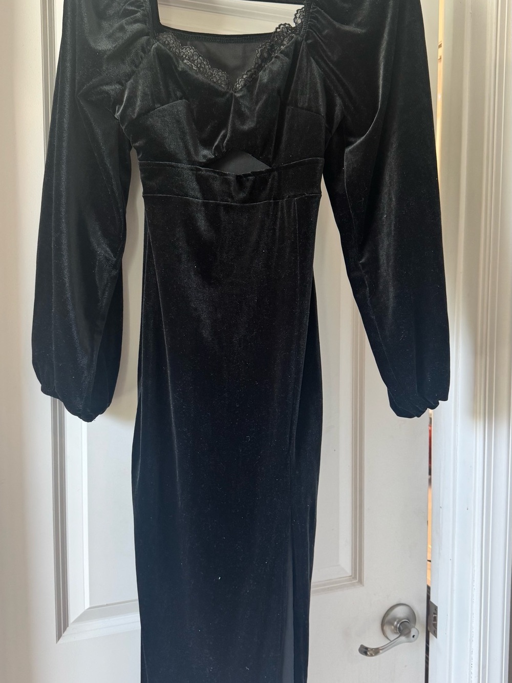 Black Velvet Long Sleeve Cutout Dress - Women